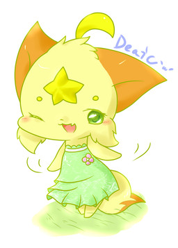 anthro brown_body brown_fur chibi female fur one_eye_closed open_mouth open_smile simple_background smile solo white_background wink yellow_body yellow_fur young young_anthro young_female deaic canid canine fox mammal 2015 hi_res