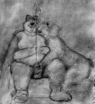 anthro archived_source assisted_peeing balls bd belly big_belly bodily_fluids canid canine canis clothing domestic_dog duo erection eyes_closed footwear genital_fluids genitals graphite_(artwork) hand_on_penis hand_on_shoulder humanoid_genitalia humanoid_penis legwear male male/male mammal monochrome navel overweight overweight_male peeing pencil_(artwork) penis relationship shirt sketch slightly_chubby smile socks tank_top tongue tongue_out topwear traditional_media_(artwork) urine urine_stream watersports