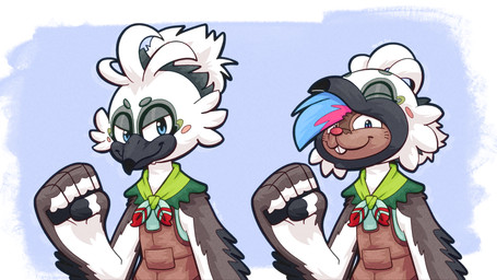 beak blue_eyes brown_body brown_fur buckteeth clothing fur kerchief markings neckerchief neckwear rosy_cheeks shirt smile smiling_at_viewer solo suiting symbiotic teeth topwear undershirt whisker_markings white_body trevor-fox nintendo the_legend_of_zelda trevor-fox_(character) tulin_(tloz) avian mammal mouse murid murine rito rodent 16:9 widescreen