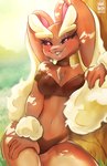 anthro blush breasts clothed clothing female looking_at_viewer medium_breasts open_mouth outside red_eyes smile solo underwear rin_tyan nintendo pokemon generation_4_pokemon lopunny pokemon_(species) digital_media_(artwork) hi_res shaded