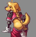 anthro anus butt clothed clothing fur gloves grey_background handwear inviting looking_back male open_mouth presenting simple_background solo spread_butt spreading teeth undressing pepperchan plumb_(character) canid canine canis domestic_dog mammal