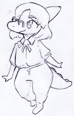 anthro chibi clothed clothing eyewear female glasses hair simple_background smile smirk solo white_background wide_hips unknown_artist cavemanon_studios goodbye_volcano_high ko_op_(game_developer) snoot_game naomi_(gvh) dinosaur hadrosaurid ornithischian ornithopod parasaurolophus prehistoric_species reptile scalie hi_res monochrome sketch traditional_media_(artwork)