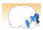 anthro big_diaper blue_body blue_fur checkered checkered_background clothing diaper fur huge_diaper hyper long_ears male pattern_background simple_background solo tuft floppyearfreak kc_(kingcrazy) canid canine canis domestic_dog mammal digital_media_(artwork)