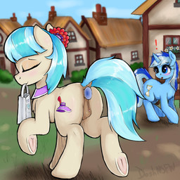 anal anal_penetration animal_genitalia animal_vulva anus butt buttplug buttplug_in_ass buttplug_insertion cutie_mark dock_(anatomy) duo equine_anus equine_genitalia equine_vulva exclamation_point eyelashes eyes_closed female feral genitals hooves horn mouth_hold object_in_ass outside penetration plug_(sex_toy) plug_insertion puffy_anus quadruped sex_toy sex_toy_in_ass sex_toy_insertion solo_focus tail underhoof vulva dosh friendship_is_magic hasbro my_little_pony mythology coco_pommel_(mlp) minuette_(mlp) earth_pony equid equine horse mammal mythological_creature mythological_equine pony unicorn 1:1 2021 absurd_res digital_media_(artwork) hi_res