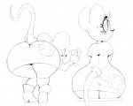 anthro bent_over big_butt biped blush boots butt clothing eyelashes female footwear rear_view scrub_brush shoes sitting solo vimhomeless super_planet_dolan peasant_mouse mammal mouse murid murine rodent black_and_white hi_res line_art monochrome