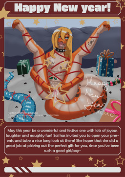 anthro bodily_fluids cum cum_inside dildo female genital_fluids gift good_girl holiday_message holidays presenting sai sex_toy slim solo spread_legs spreading star text vaginal_fluids 1gn30u5 new_year new_year_2026 eublepharid gecko leopard_gecko lizard reptile scalie absurd_res english_text hi_res