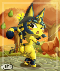 anthro blush butt female nude solo wind jackintaro animal_crossing nintendo ankha_(animal_crossing) domestic_cat felid feline felis mammal absurd_res hi_res