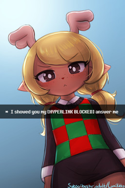 2_horns anthro antlers biped blonde_hair brown_body clothed clothing eyebrows female freckled_face freckles hair horn looking_at_viewer looking_down looking_down_at_viewer low-angle_view pigtails solo standing text young young_anthro young_female lumineko deltarune please_respond snapchat undertale_(series) noelle_holiday deer mammal new_world_deer reindeer 2025 2:3 alternate_version_at_paywall english_text meme