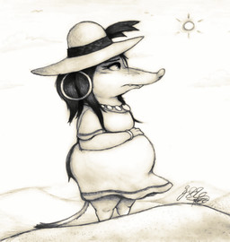 anthro bracelet clothing dipstick_tail dress ear_piercing ear_ring female frown hair hand_on_belly hand_on_own_belly hat headgear headwear hoop_ear_ring jewelry long_hair markings outside piercing pregnant ring_piercing sand side_view snout solo sun sun_hat tail tail_markings jusu-tengu disney zootopia fru_fru arctic_shrew eulipotyphlan mammal shrew 2020 dated greyscale hi_res monochrome signature traditional_media_(artwork)