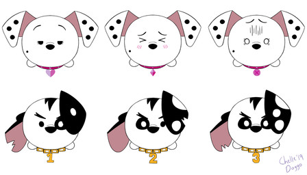 black_body black_fur black_nose black_spots collar eye_patch_(marking) facial_markings female feral floppy_ears fur group head_markings male markings mole_(marking) notched_ear patch_(marking) pink_collar spots trio white_body white_fur white_spots chelledoggo 101_dalmatian_street 101_dalmatians disney tsum_tsum dallas_(101_dalmatians) deja_vu_(101_dalmatians) destiny_(101_dalmatians) dimitri_1_(101_dalmatians) dimitri_2_(101_dalmatians) dimitri_3_(101_dalmatians) dimitri_trio_(101_dalmatians) triple_d_(101_dalmatians) canid canine canis dalmatian domestic_dog mammal