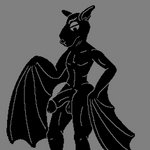 anthro balls genitals half-closed_eyes half-erect humanoid_genitalia humanoid_penis looking_down male narrowed_eyes penis simple_background solo standing thick_penis winged_arms wings noodlybat bat hammerhead_bat mammal 1:1 digital_media_(artwork) monochrome pixel_(artwork)