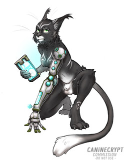 angry animal_genitalia anthro balls black_body black_fur breasts cheek_tuft claws cybernetic_arm cybernetic_limb cybernetics datapad ear_tuft facial_tuft feet finger_claws fingers flaccid fully_sheathed fur fur_markings genitals green_eyes gynomorph hair holding_object inner_ear_fluff intersex machine markings multicolored_body multicolored_fur nipples nude penis prosthetic prosthetic_arm prosthetic_limb screen sheath snarling solo tail teeth toe_claws tuft two_tone_body two_tone_fur whisker_spots whiskers white_body white_fur caninecrypt felid feline mammal digital_media_(artwork) hi_res