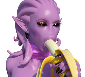 banana black_nails black_sclera colored_nails ear_piercing ear_ring female food food_fetish fruit holding_food holding_object lips looking_at_viewer nails noseless not_furry piercing plant pointy_ears pseudo_hair purple_body purple_scarf purple_skin ring_piercing scarf simple_background solo suggestive suggestive_food tentacle_hair tentacles white_background white_eyes disembowell_(artist) disembowell_(modeler) warhammer_(franchise) chaos_daemon daemon_of_slaanesh daemonette_(warhammer) demon demon_humanoid humanoid 3d_(artwork) digital_media_(artwork)