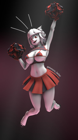anthro bikini cheerleader_outfit clothed clothing female jumping looking_at_viewer open_mouth pom_poms raised_arm skimpy solo swimwear two-piece_swimsuit potionsguy aeridiccore_(modeler) helltaker goat_lucifer_(helltaker) bovid caprine demon goat mammal 3d_(artwork) 4k 9:16 absurd_res digital_media_(artwork) hi_res source_filmmaker_(artwork)