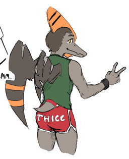 anthro athletic_wear bottomwear brown_hair butt clothing fingers furgonomic_bottomwear furgonomics gesture green_clothing green_shirt green_tank_top green_topwear grey_body gym_bottomwear gym_shorts hair hand_gesture head_turned humanoid_hands looking_at_viewer looking_back male markings orange_body orange_eyes rear_view scar shirt short_hair short_tail shorts simple_background solo standing striped_markings stripes tail tank_top topwear v_sign white_background wings raidak5 cavemanon_studios goodbye_volcano_high ko_op_(game_developer) snoot_game naser_(gvh) prehistoric_species pterosaur reptile scalie colored portrait shaded three-quarter_portrait