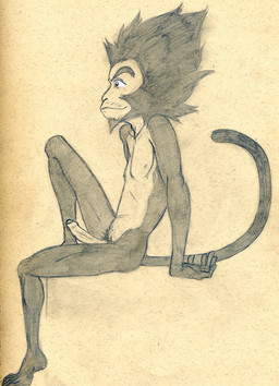 anthro biped erection facial_hair foreskin genitals humanoid_genitalia humanoid_penis male nude partially_retracted_foreskin pecs penis plantigrade pubes side_view sitting smile solo vein veiny_penis tush_(artist) studio_chizu the_boy_and_the_beast tatara_(the_boy_and_the_beast) haplorhine mammal monkey primate graphite_(artwork) hi_res monochrome traditional_media_(artwork)