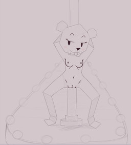 anthro bedroom_eyes blush breasts clitoris dancing eyelashes female genitals half-closed_eyes hands_behind_head looking_at_viewer narrowed_eyes navel nipples nude paper pole pole_dancing seductive simple_background smile solo stage stripper stripper_pole tongue tongue_out vulva salaciouslx cartoon_network the_amazing_world_of_gumball teri_(tawog) bear mammal paper_creature 2017 hi_res monochrome sketch