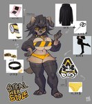 annoyed anthro big_breasts black_hair breasts bridge_piercing brown_body brown_fur caution_stripes clothed clothing collar danger facial_piercing feet female female_anthro floppy_ears fur gesture hair hand_gesture hoodie legwear looking_at_viewer middle_finger nose_piercing panties piercing simple_background solo spiked_collar spikes stockings tape topwear underwear yellow_clothing yellow_eyes yellow_panties yellow_sclera yellow_underwear foresttherotten canid canine canis domestic_dog mammal 2023 full-length_portrait hi_res portrait signature