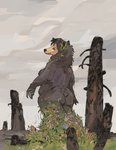 anthro black_body black_fur breasts female flower fur nipples outside painting plant sky solo standing seyorrol allison_(danji-isthmus) bear mammal