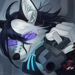 5_fingers black_hair eyebrows eyelashes fingers fur gun hair holding_gun holding_object holding_ranged_weapon holding_weapon ranged_weapon weapon white_body white_fur white_hair orphen-sirius canid canine fox mammal 1:1 2021 digital_media_(artwork) hi_res