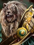 black_nose braided_hair fur gold_(metal) hair leather male mane solo white_body white_fur unknown_artist hasbro magic:_the_gathering wizards_of_the_coast ajani_goldmane planeswalker catfolk felid leonin mammal pantherine 3:4 unavailable_at_source