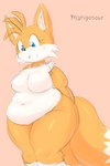 2_tails anthro belly blue_eyes breasts crossgender eyelashes female fur mtf_crossgender multi_tail navel nude obese overweight overweight_anthro overweight_female pink_background simple_background slightly_chubby slightly_chubby_female solo tail thick_thighs weight_gain mangosour sega sonic_the_hedgehog_(series) miles_prower canid canine fox mammal 2022 hi_res