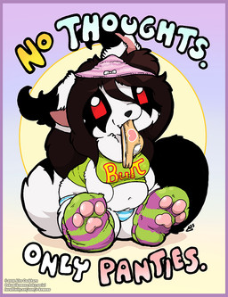 anthro black_body black_fur bow_panties bow_underwear brown_hair clothing female footwear fur hair heart_symbol navel panties panties_in_mouth pawpad_socks pawpads red_eyes shirt slightly_chubby slightly_chubby_anthro slightly_chubby_female socks solo text text_on_clothing text_on_shirt text_on_topwear topwear tufted_ears underwear underwear_on_head white_body white_fur o-kemono pussycat_(o-kemono) domestic_cat felid feline felis mammal 2025 english_text url