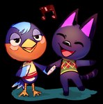 ambiguous_gender anthro beak biped black_eyes black_nose cheek_spots duo eyes_closed feathered_wings feathers feet hand_holding musical_note musical_symbol open_mouth open_smile paws smile standing symbol tail tail_feathers talons toes tongue white_sclera wings flavia-elric animal_crossing nintendo kiki_(animal_crossing) robin_(animal_crossing) avian bird domestic_cat felid feline felis mammal 2020 alpha_channel digital_media_(artwork) hi_res female_(lore)