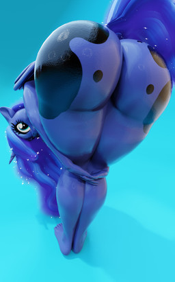 anthro bent_over big_butt biped blue_body blue_hair butt eyelashes feathered_wings feathers female fingers hair horn huge_butt nude pupils shadow simple_background tail thick_thighs wings shreddy117 friendship_is_magic hasbro my_little_pony mythology princess_luna_(mlp) equid equine mammal mythological_creature mythological_equine winged_unicorn 3d_(artwork) absurd_res digital_media_(artwork) hi_res