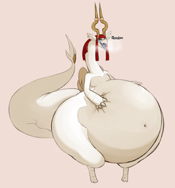 ambiguous_gender anthro biped bipedal_feral butt feral horn monobutt morbidly_obese obese overweight relieved simple_background solo steam toony wide_crotch wings 3amrabbit mythology dragon mythological_creature mythological_scalie scalie hi_res tagme