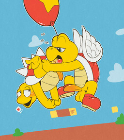 anal anus balloon balls bodily_fluids boots boots_only clothing duo erection flying footwear footwear_only genital_fluids genitals hanging_from_balloon inflatable lidded_eyes looking_at_another looking_at_partner looking_back looking_back_at_another looking_back_at_partner male male/male midair_sex mostly_nude oral penis precum rimming saliva_on_anus sex shoes spikes argon_vile mario_bros nintendo koopa koopa_paratroopa koopa_troopa reptile scalie spiny tortoise turtle hi_res