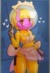 anthro blonde_hair blush blush_stickers breasts clothing female hair hazmat_suit maid_hat maid_uniform pink_eyes solo uniform mistleinn fallout_equestria hasbro my_little_pony puppysmiles_(fallout_equestria) equid equine horse mammal pony hi_res