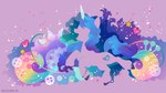 abstract_background blue_hair blue_tail bracelet female feral frutiger_metro fur gradient_hair hair heart_symbol hooves horn jewelry open_mouth open_smile pink_body pink_fur purple_hair purple_tail smile tail sambaneko hasbro mlp_g5 my_little_pony mythology izzy_moonbow_(mlp) equid equine mammal mythological_creature mythological_equine unicorn 16:9 4k absurd_res hi_res pink_theme wallpaper widescreen