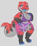 anthro big_breasts blue_eyes breasts clothing female looking_at_viewer non-mammal_breasts red_body short_stack slightly_chubby solo swimwear tail thick_tail thick_thighs silvershield88 fire_skink lizard reptile scalie skink absurd_res hi_res