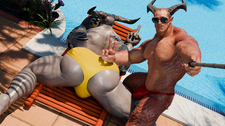 2_horns after_sex anal bodily_fluids butt butt_grab clothing cum cum_on_penis duo eyewear genital_fluids genitals gesture hand_gesture hand_on_butt horn male male/male middle_finger muscular muscular_male pecs penis swimwear tattoo underwear lordace bioware dragon_age electronic_arts mythology iron_bull shao_kahn animal_humanoid dragon dragon_humanoid humanoid mythological_creature mythological_scalie qunari scalie 16:9 3d_(artwork) 4k absurd_res digital_media_(artwork) hi_res widescreen