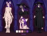 alternative_fashion anthro black_clothing breasts clothed clothing curtain_hat female fluffy_ears fur goth hair half-closed_eyes looking_at_viewer markings multiple_angles narrowed_eyes nude pale_fur purple_eyes purple_hair solo spots spotted_body spotted_fur standing striped_body striped_fur stripes tail veil veiled_hat victorian_dress iirych geowasx veil_nobledrop_(geowasx) felid feline mammal 2024 digital_media_(artwork) hi_res model_sheet