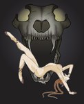 anthro bone braided_hair breasts female fur fur_markings hair hooves markings nipples nude one_leg_up pose raised_leg side_boob skull slim solo kiririn-chan bovid caprine goat mammal hi_res pinup