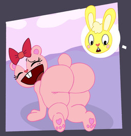 all_fours anthro black_eyes border bow_on_head buckteeth duo eyelashes eyes_closed feet female fur grey_border head_tuft male male/female nude open_mouth open_smile pawpads pink_body pink_fur pink_nose red_bow red_nose rosy_cheeks smile teeth thick_thighs tuft wide_hips yellow_body yellow_fur mschaox6 happy_tree_friends cuddles_(htf) giggles_(htf) chipmunk ground_squirrel lagomorph leporid mammal rabbit rodent sciurid hi_res
