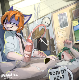 4_fingers anthro balls big_penis blue_eyes blue_penis bodily_fluids erection femboy fingers foreskin genital_fluids genitals humanoid_genitalia humanoid_penis male nude open_mouth partially_retracted_foreskin penile penis precum precum_squirt shocked simple_background slightly_chubby smile tail text wide_eyed mawmain affax kayden_(mawmain) canid canine canis fox mammal mouse murid murine rodent 2026 artist_name colored dated digital_drawing_(artwork) digital_media_(artwork) english_text hi_res shaded signature