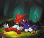 3_toes ambiguous_gender anthro detailed_background duo eyes_closed feet forest nature outside plant semi-anthro sleeping toes tree kinglom bandai_namco digimon cutemon digimon_(species) gumdramon lagomorph mammal scalie shoutmon