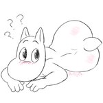 ambiguous_gender anthro big_butt blush butt lying on_front question_mark simple_background solo white_background bulluppa the_moomins mammal moomin 1:1 digital_media_(artwork) hi_res monochrome signature sketch spot_color