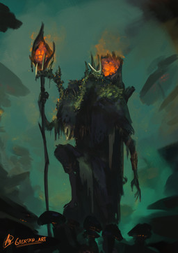anthro fantasy fungus holding_object holding_weapon horn lichen mushroom mushroom_cap solo staff weapon gaertan deer mammal digital_drawing_(artwork) digital_media_(artwork) hi_res shaded