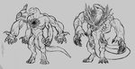 4_arms ambiguous_gender anthro biped claws digitigrade fangs multi_arm multi_limb muscular muscular_anthro pupils sharp_teeth simple_background slit_pupils solo teeth teratophilia tusks varva capcom resident_evil g_(g_creature) accidental_bow_mutant_(resident_evil) flesh_creature g-virus_mutant_(resident_evil) monster undead zombie 2024 hi_res monochrome sketch