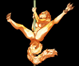 3_toes 4_fingers anthro anus black_background blue_eyes breasts claws dancing feet female fingers fur genitals inner_ear_fluff legs_up long_tail navel nipples pawpads paws pole pole_dancing simple_background solo spread_legs spread_toes spreading stripper tail toe_claws toes tuft vulva yellow_body yellow_fur akahom_(artist) felid mammal pantherine tiger 2016