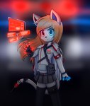 adolescent ambulance anthro bottomwear clothing doctor female heterochromia machine medic nurse science_fiction skirt solo text young dream_mirage the_neon_city android robot unknown_species absurd_res hi_res story