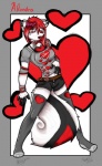 accessory anthro bow_(feature) bow_accessory bow_ribbon female hair hair_accessory hair_bow hair_ribbon heart_symbol red_eyes red_hair ribbons solo tail orangy mammal mephitid skunk hi_res