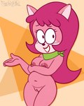 anthro blush breasts female genitals grin hair kerchief kerchief_only mostly_nude neckerchief neckerchief_only neckwear nipples pink_body pink_hair pussy smile solo toony chipposter cattanooga_cats hanna-barbera jellystone_(hbo_max) kitty_jo domestic_cat felid feline felis mammal 2022 absurd_res hi_res portrait three-quarter_portrait