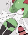 2_horns 4:5 arms_out bed black_clothing black_leggings black_legwear black_panties black_underwear bottomwear censor_bar censored censored_genitalia censored_penis clothing curious disembodied_penis duo female female_focus flat_chested front_view furniture generation_3_pokemon genitals green_body green_hair grey_background hair hair_over_eye horn human humanoid humanoid_genitalia humanoid_penis imminent_masturbation ineffective_censorship interspecies kirlia leggings legwear looking_at_another looking_at_partner looking_away looking_up lying male male/female mammal mozukubotan nintendo on_back on_bed on_model one_eye_obstructed open_mouth panties penis pokemon pokemon_(species) pokephilia pseudo_clothing pussy question_mark questionable_consent red_eyes simple_background thin_calves thin_legs thin_thighs underwear white_body white_bottomwear white_clothing