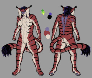 abs anthro breasts featureless_breasts featureless_crotch female multicolored_body muscular muscular_anthro muscular_female pawpads scar solo standing tail marcyrott kaetlynn_(marcyrott) bat felid feline hybrid lynx mammal pantherine tiger absurd_res hi_res model_sheet