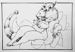 2_tails anthro anthrofied biped claws duo fangs flotation_sac leaning leaning_backward male male/male multi_tail nude nude_anthro nude_male smile smirk surprised_expression tail teeth scissurs nintendo pokemon ampharos floatzel generation_2_pokemon generation_4_pokemon pokemon_(species) hi_res monochrome sketch